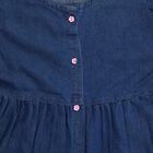 Girls' Blue Regular Fit Floral Printed Ribbon Bow Frock, Mid Blue, small