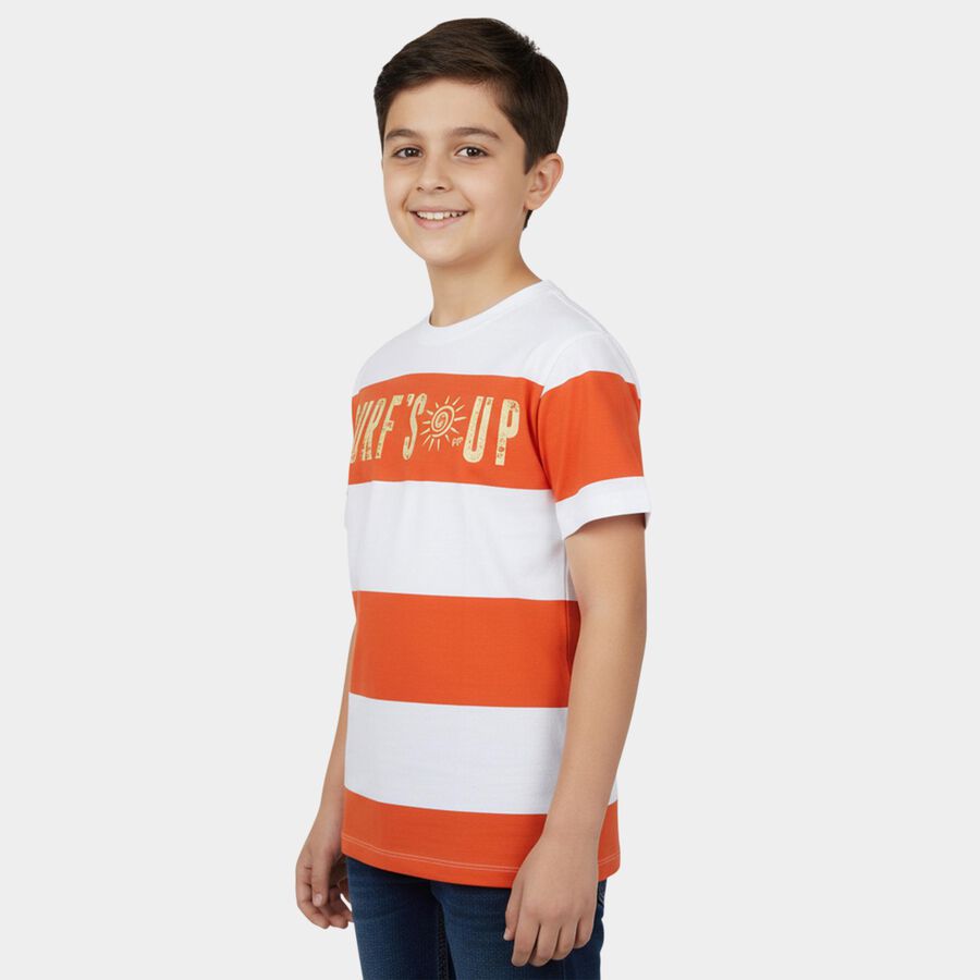 Boys Orange Cotton Round Neck Casual T-Shirt, Orange, large