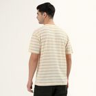 Men's Off-White Round Neck Casual Striped T-Shirt, Off White, small
