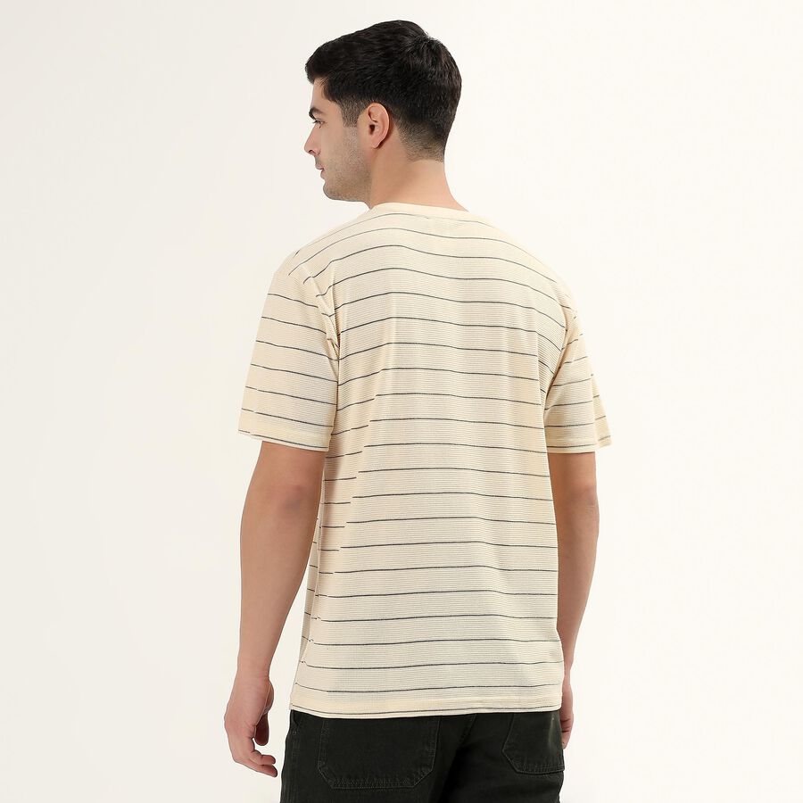 Men's Off-White Round Neck Casual Striped T-Shirt, Off White, large