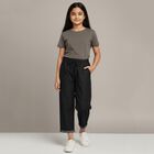 Girls Jet Black Loose Fit Elastic Waist Jeans, Black, small image number null