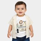 Infants Beige Cotton Half Sleeve Collared Casual Shirt, Beige, small