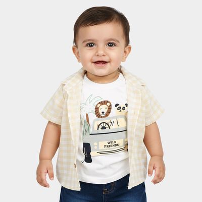 Infants Beige Cotton Half Sleeve Collared Casual Shirt