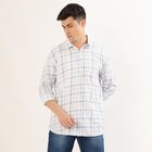Men's White Cotton Classic Collar Casual Shirt, White, small