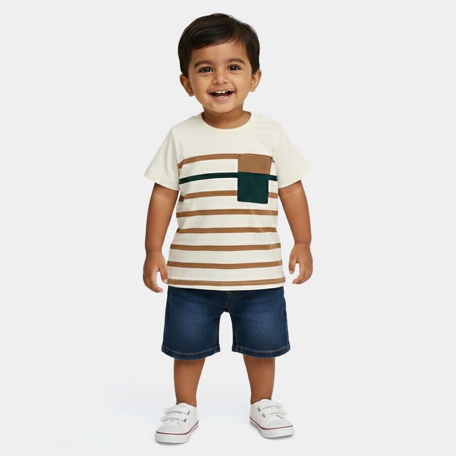 Infants Off-White Cotton Round Neck Casual T-Shirt, Off White, large
