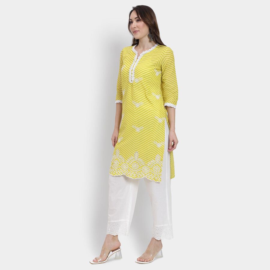 Ladies' 100% Cotton Kurta Pyjama Set, पीला, large image number null