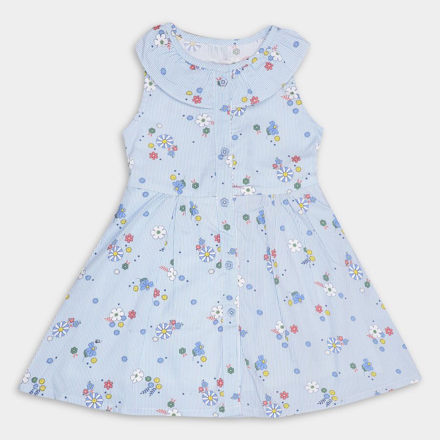 Girls' 100% Cotton Frock, हल्का नीला, large image number null