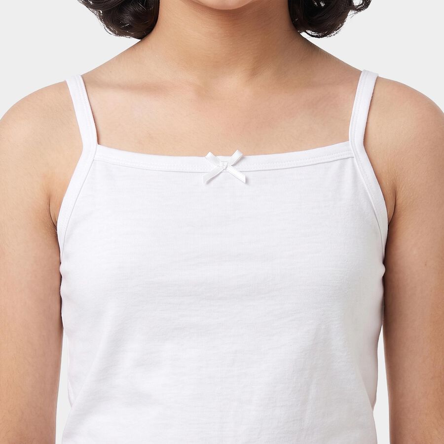 Girls White Cotton Straight Neck Quilted Vest, White, large