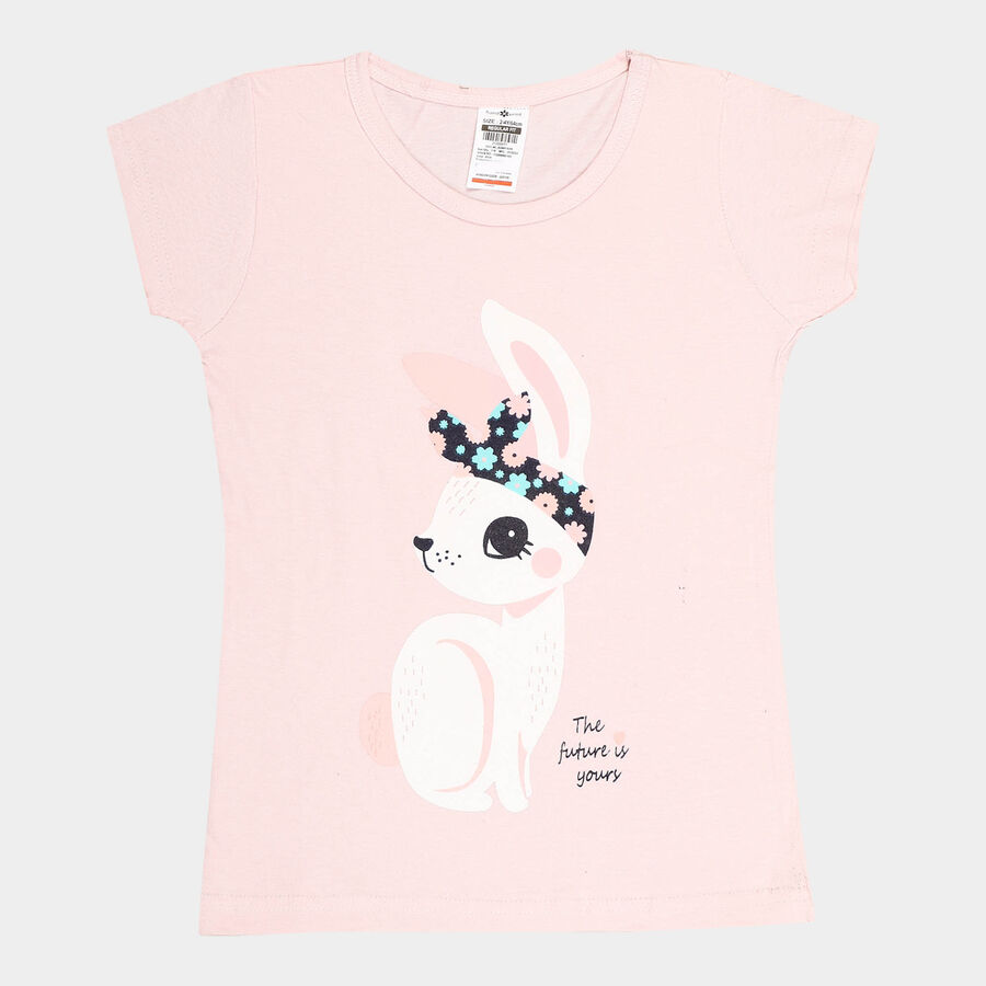 Girls Cotton T-Shirt, Peach, large image number null