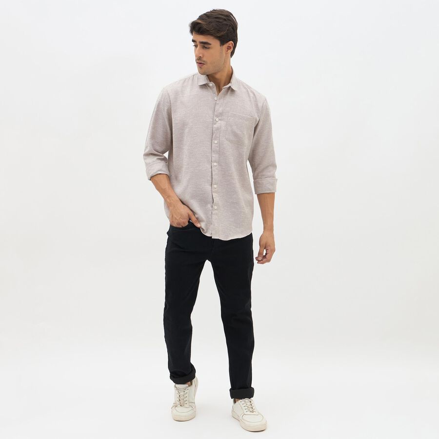 Men's Beige Classic Slim Fit Casual Shirt, भूरा, large image number null