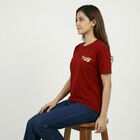 Women Rust Cotton Round Neck Casual T-Shirt, Rust, small