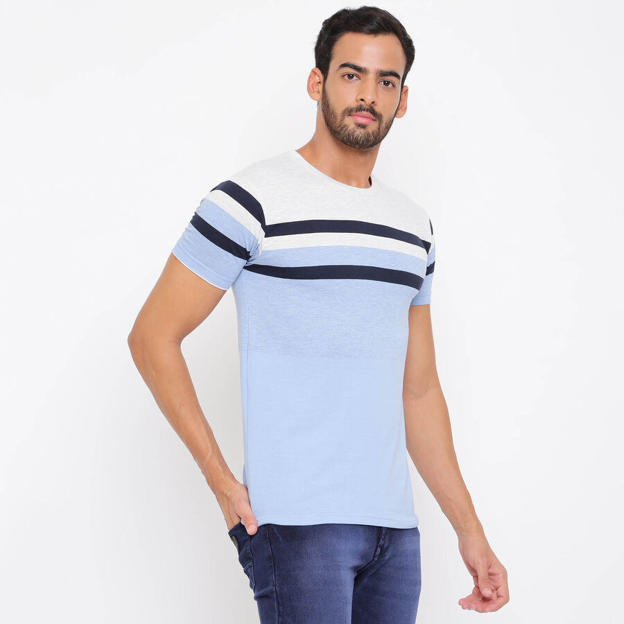 Stripes Round Neck T-Shirt, Light Blue, large image number null