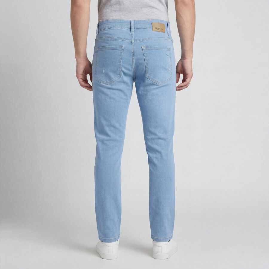 Men's Blue Slim Fit Washed Jeans, हल्का नीला, large