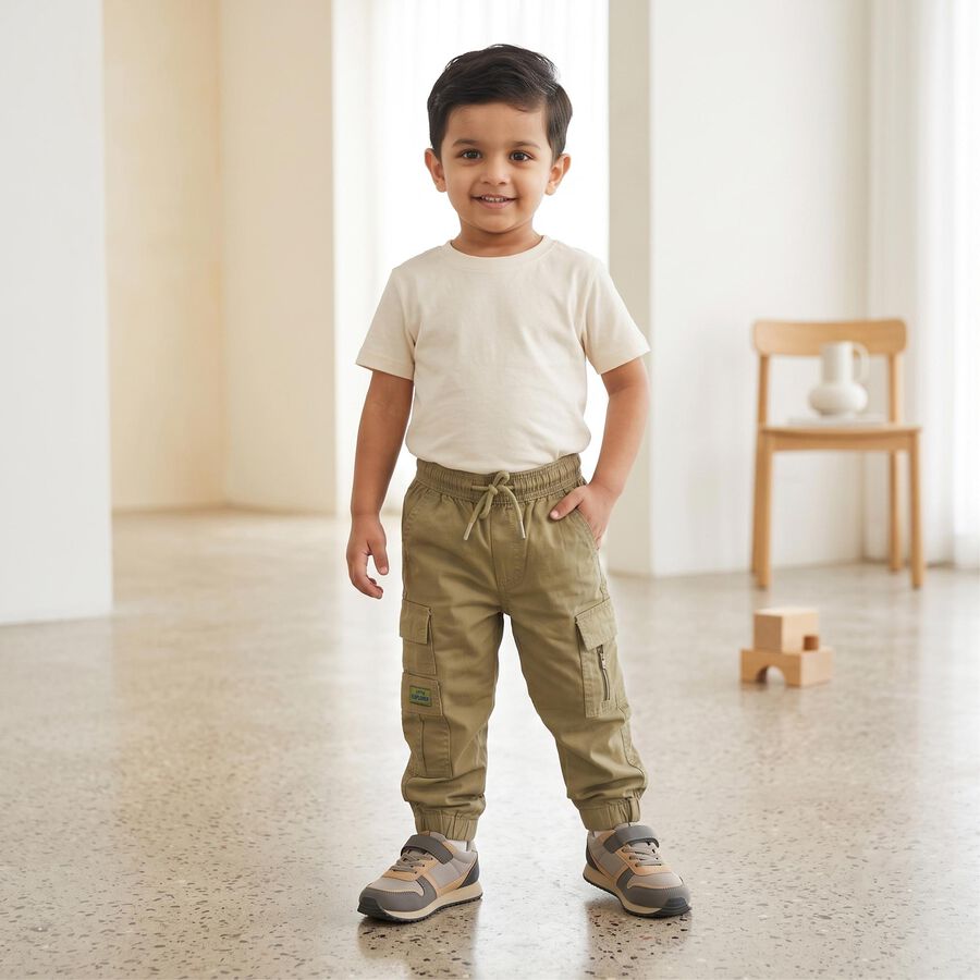 Boys Olive Green Regular Fit Cargo Trousers, Olive, large