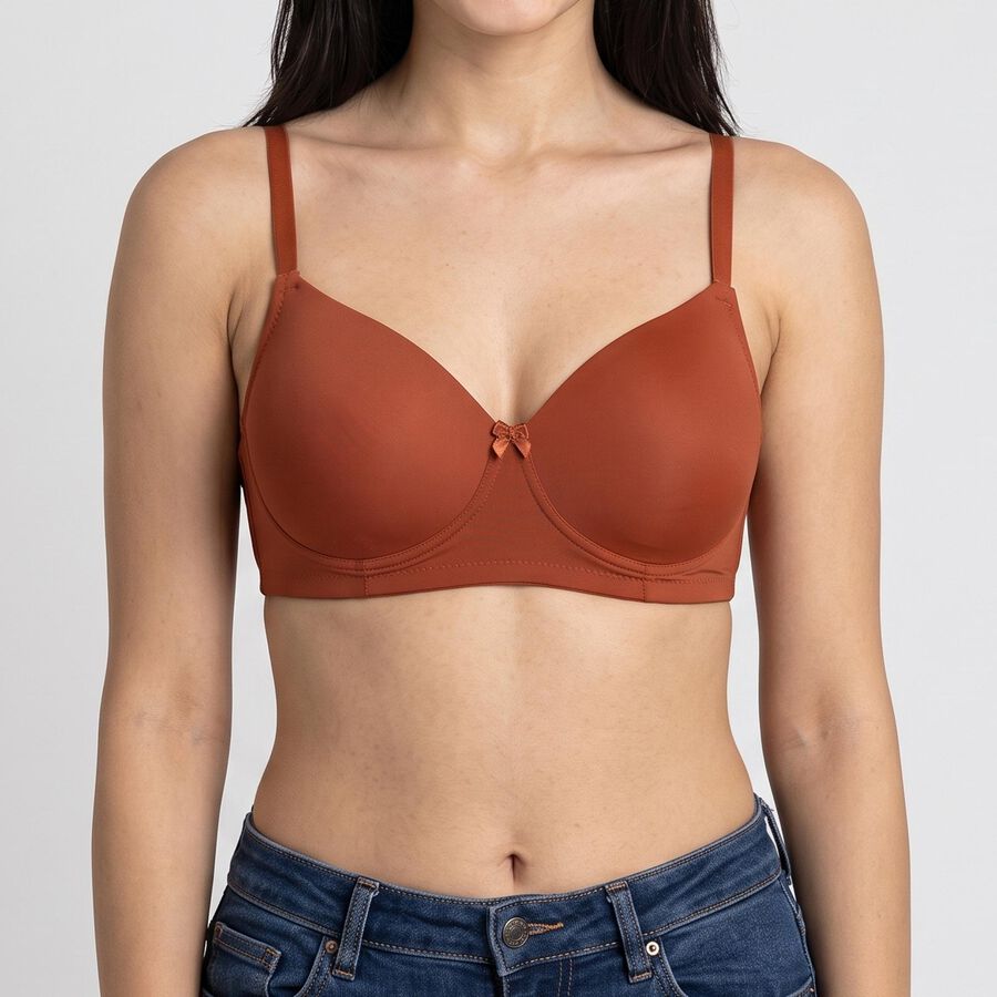 Women's Brown Wire-Free T-Shirt Bra, भूरा, large