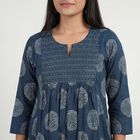 Women's Teal Notch Neck Printed Kurta, टील ब्लू, small