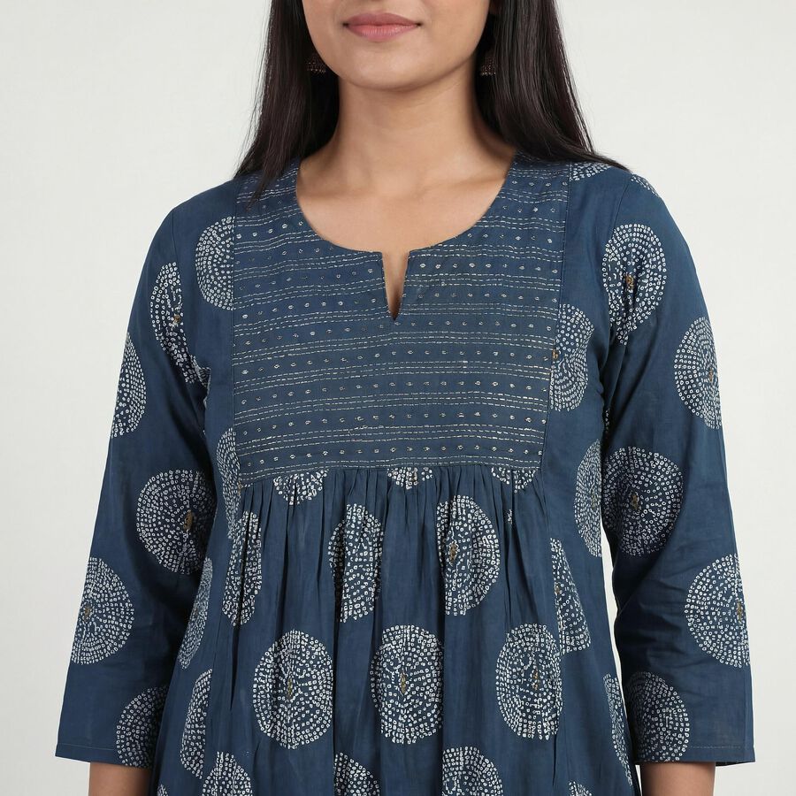 Women's Teal Notch Neck Printed Kurta, टील ब्लू, large