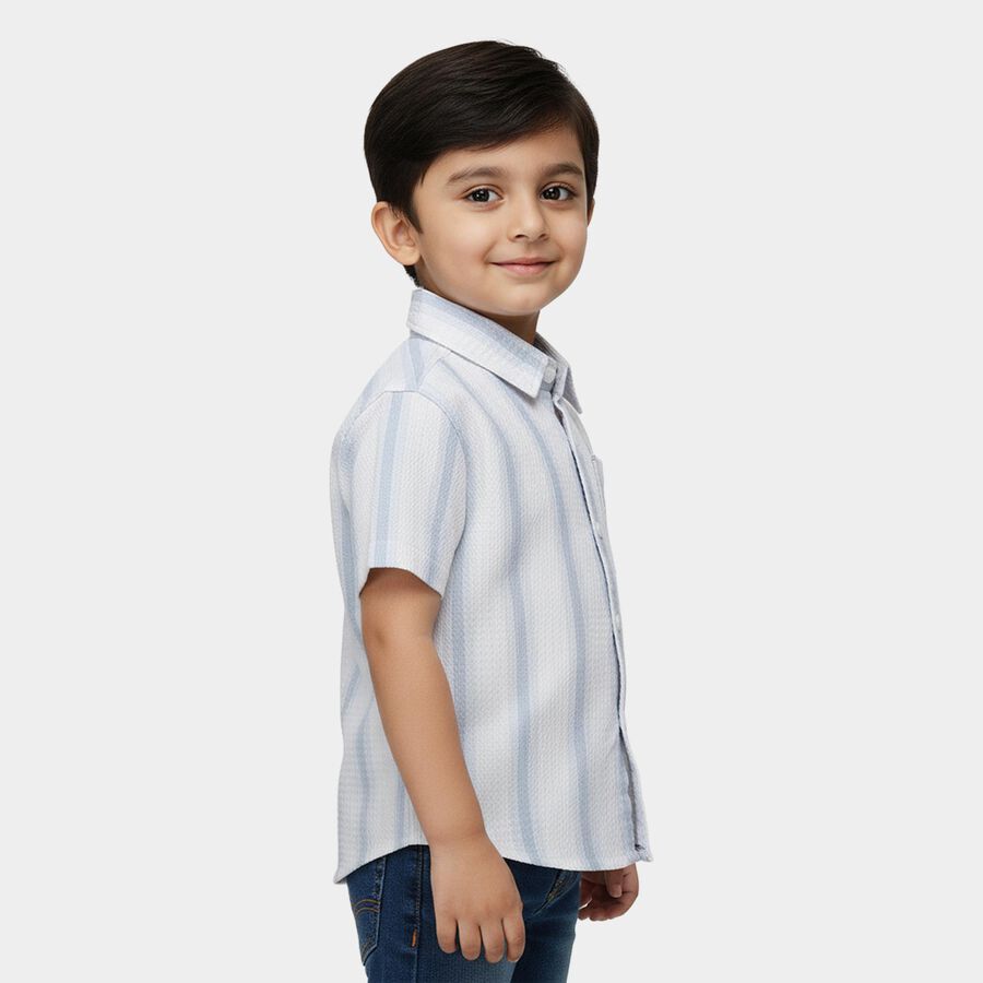 Boys' White Half Sleeve Spread Collar Casual Shirt, White, large
