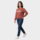 Women Pink Crew Neck Pullover Sweatshirt, Pink, small