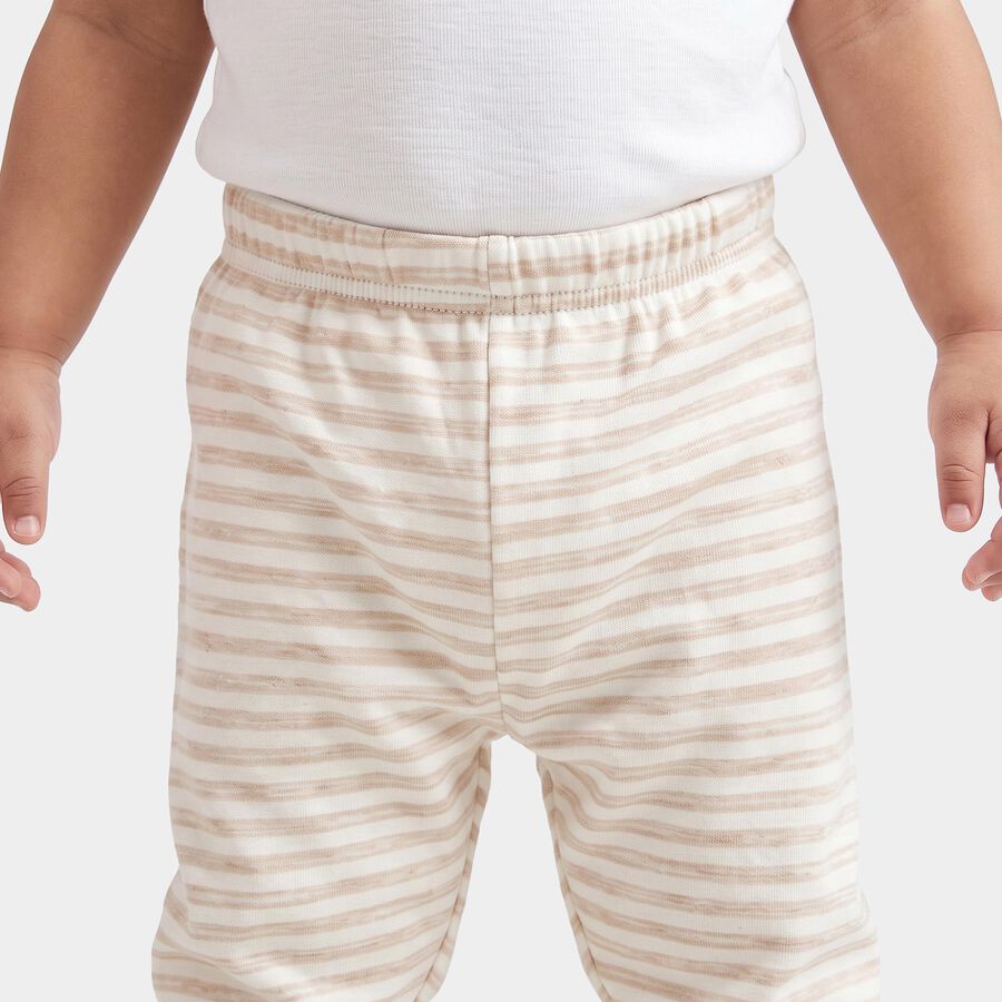 Infants Beige Jogger Fit Striped Pyjama, गहरा पीला, large