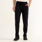 Men's Jet Black Slim Fit Side-Panelled Track Pants, काला, small