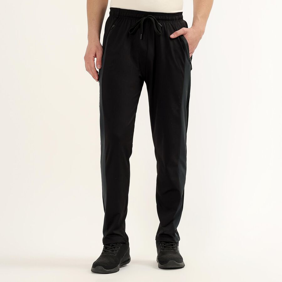 Men's Jet Black Slim Fit Side-Panelled Track Pants, काला, large
