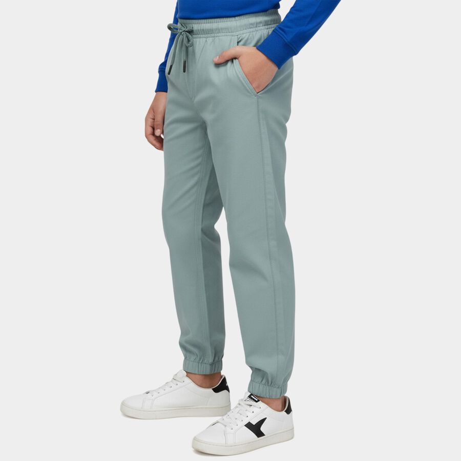 Boys' Light Green Cotton Regular Fit Trousers, Light Green, large
