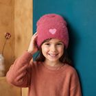 Girls' Purple Heart Detail Beanie Cap, बैंगनी, small