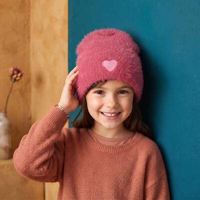 Girls' Purple Heart Detail Beanie Cap