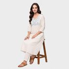 Women's Off White Cotton Notch Neck Embroidered Kurta, Off White, small