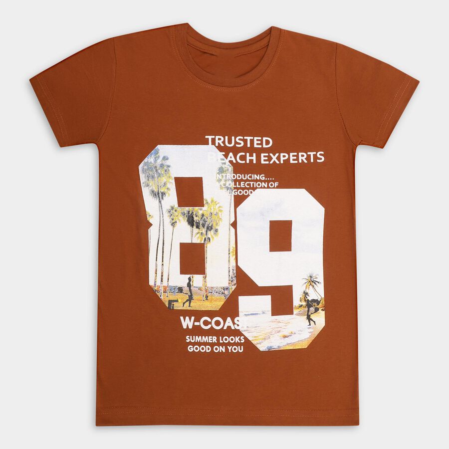 Boys' Half Sleeves T-Shirt , Brown, large image number null
