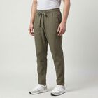 Men's Olive Green Slim Fit Drawstring Chino Trousers, ओलिव, small