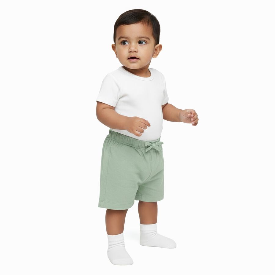 Infants' Light Sage Green Cotton Embroidered Half Pant, हल्का हरा, large image number null