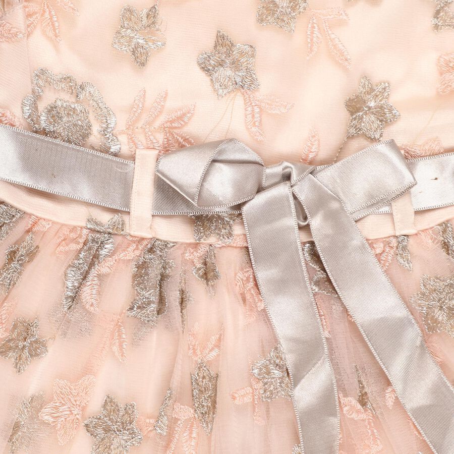 Girls' Soft Peach Embroidered Party Wear Frock, Light Pink, large image number null