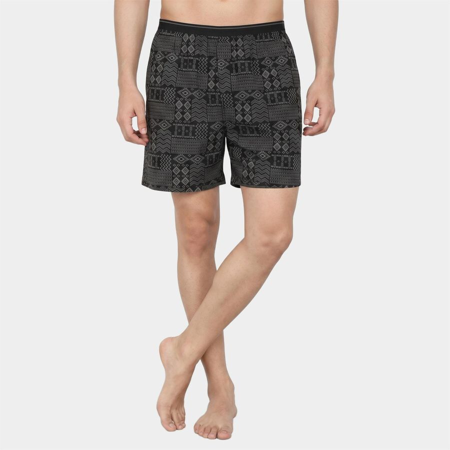Men's Black Classic Fit Geometric Printed Boxers, काला, large