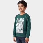 Boys' Green Crew Neck Pullover Sweatshirt, गहरा हरा, small