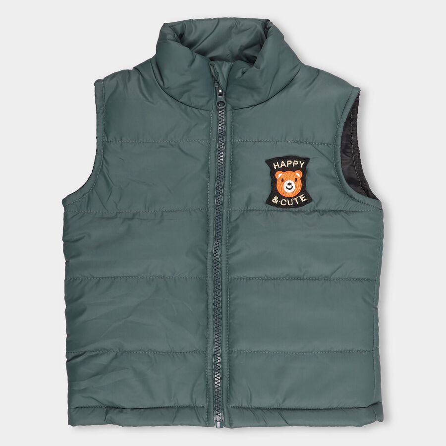 Infants Dark Green High Neck Casual Jacket, Dark Green, large image number null