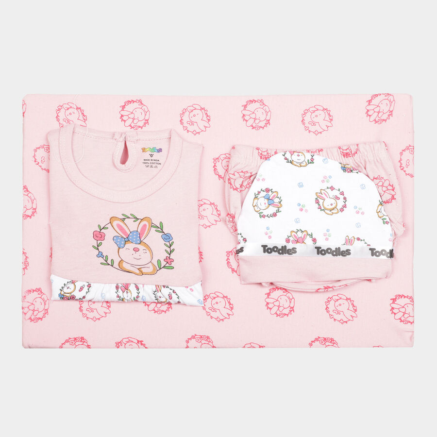 Infants Printed Cotton Baby Gift Set, Pink, large image number null