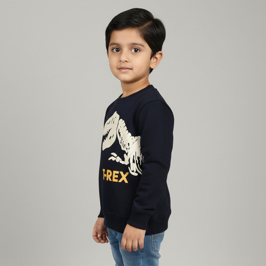 Boys Navy Blue Crew Neck Graphic Pullover, नेवी ब्लू, large image number null