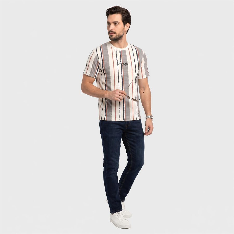 Men's White Round Neck Regular T-Shirt, White, large