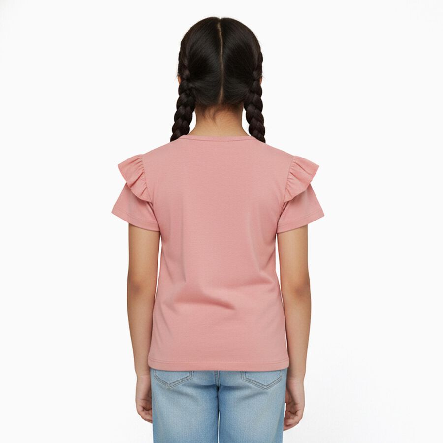 Girls Light Pink Cotton Round Neck Casual T-Shirt, हल्का गुलाबी, large image number null