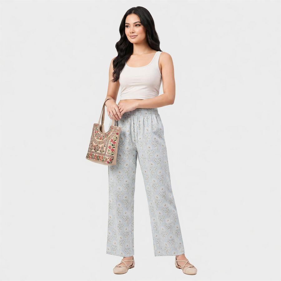 Women's Light Blue Regular Fit Printed Palazzos, हल्का नीला, large