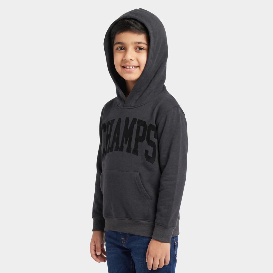 Boys' Dark Grey Hoodie Neck Graphic Print Sweatshirt, Dark Grey, large