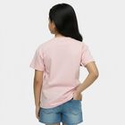 Girls Pink Cotton Round Neck Graphic Print T-Shirt, Pink, small