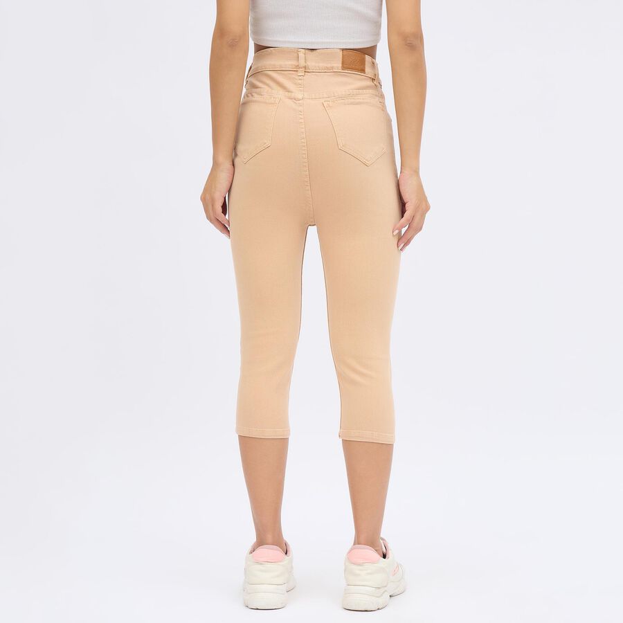 Ladies' Peach Skinny Fit Jogger Capri, Beige, large image number null
