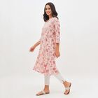 Women's Soft Pink Notch Neck Floral Printed Kurta, Pink, small image number null