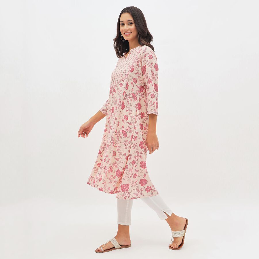 Women's Soft Pink Notch Neck Floral Printed Kurta, Pink, large image number null