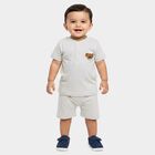Infants' Grey 100% Cotton Henley Neck Graphic Print Baba Suit, Light Grey, small