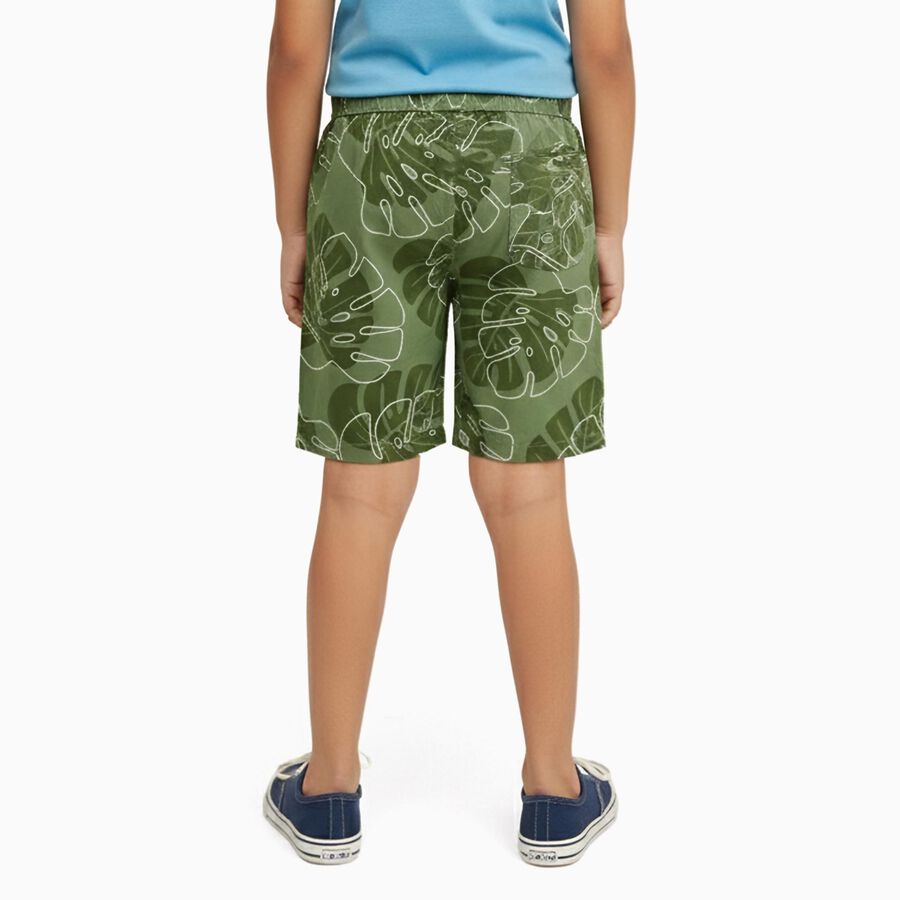 Boys' Tropical Green Cotton Printed Bermuda Shorts, ओलिव, large image number null
