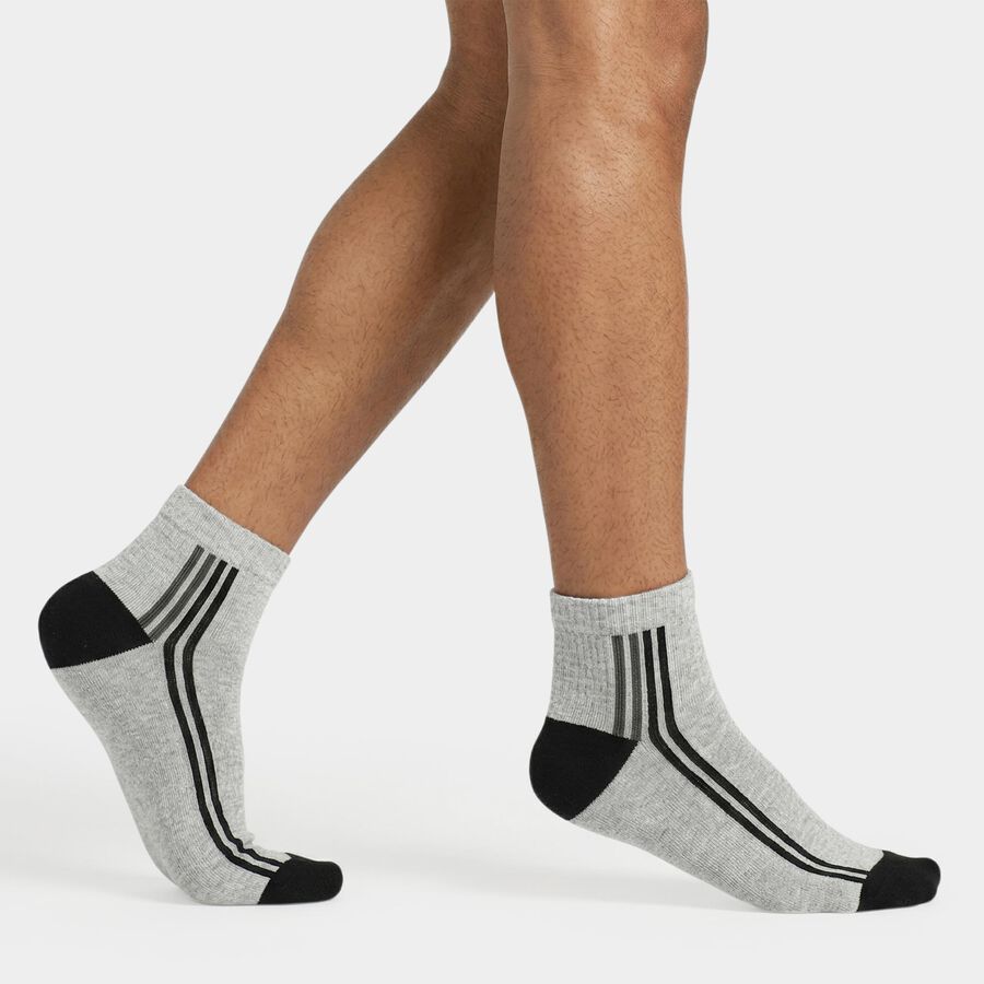 Men's Grey Regular Fit Striped Pack of 3 Socks, मिश्रित हल्का ग्रे, large
